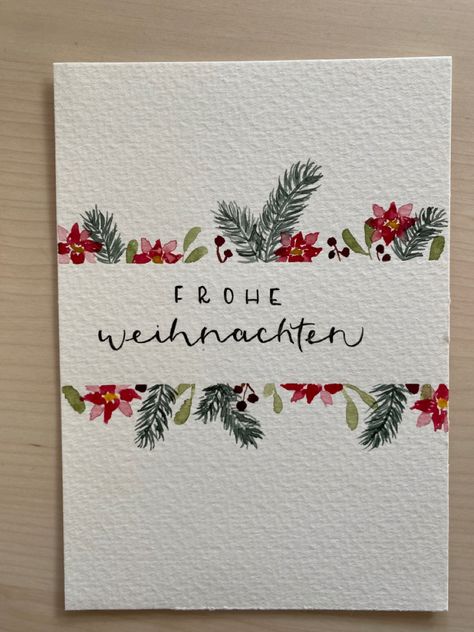 Simple Watercolor Cards Christmas, Drawing Christmas Card Ideas, Simple Holiday Cards Diy, Watercolour Holiday Cards, Christmas Water Colour Card, Christmas Watercolors Easy, Christmas Card Ideas Creative, Homemade Christmas Cards Watercolor, Christmas Cards Acrylic Paint