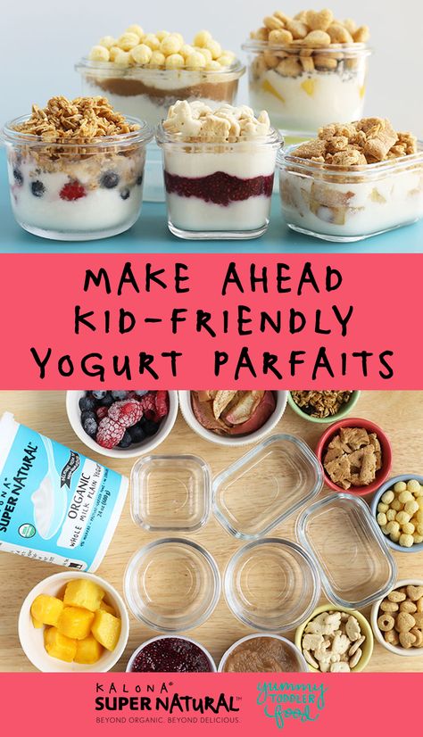 Kids Yogurt Parfait, Kids Parfait Cups, Yogurt Parfait Make Ahead, Make Ahead Yogurt Parfait, Breakfast For Kids Before School, Easy Parfait Recipes, Healthy Parfait Recipes, Yogurt Parfait Cups, Kid Breakfast