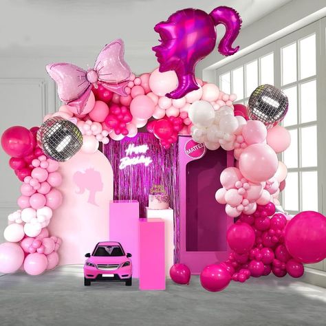 Barbie Party Backdrop, Barbie Balloon Garland, Barbie Birthday Backdrop, Barbie Decorations, Princess Balloons, Barbie Party Decorations, Barbie Theme Party, Bridal Shower Balloons, Princess Party Decorations