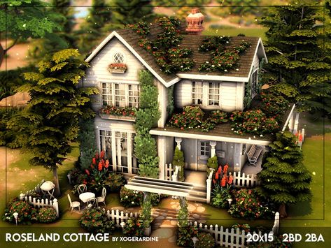 The Sims Resource - Roseland Cottage (NO CC) Sims 4 Cottage, The Sims 4 Lots, Cottage Floor Plans, Sims 4 House Building, Sims 4 House Design, Winter Cottage, Sims Building, Blue Cottage, Sims House Plans