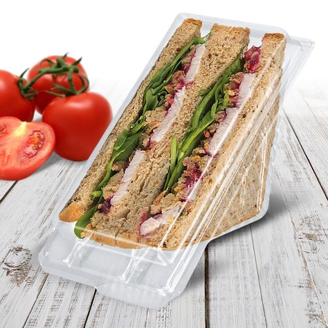 Offer your customers a variety of pre-made sandwiches to speed up service. Our Eco-Smart® sandwich wedges are available in a range of sizes to fit deli quality sandwiches with all of the fillings. Designed with a Bettaseal® closure to retain freshness. #sandwichwedges #foodcontainer Sandwich Holder, Sanwish Package, Sandwich Packaging Ideas, Sandwich Packaging, Sandwich Container, Sandwhich Recipes, Gourmet Sandwiches, Hot Sandwich, Fast Food Chains