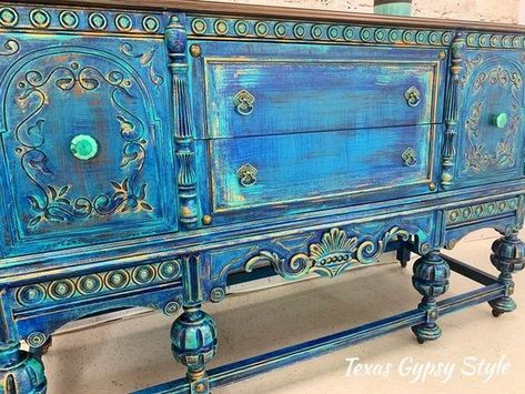 Jacobean Buffet, Sideboard Tv, General Finishes Milk Paint, Painted Sideboard, Vintage Buffet, Buffet Sideboard, Boho Furniture, Tv Sideboard, Painted Dresser