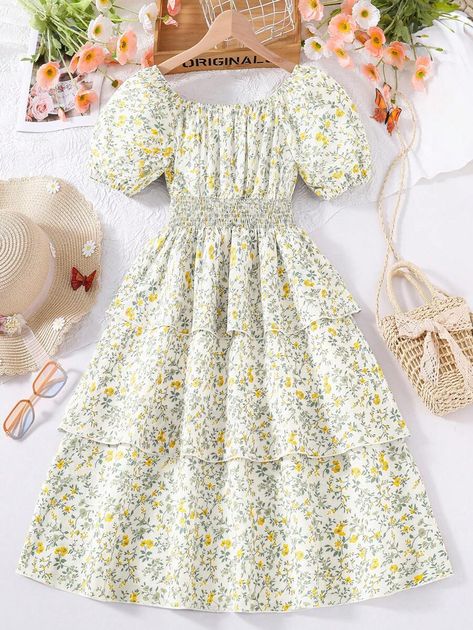 Teen Girls' Casual Floral Print Dress | SHEIN USA Casual Frocks For Teens, Frock For Teens, Stylish Kurtis Design, Casual Frocks, Simple Frocks, Plus Size Fall Fashion, Frock Patterns