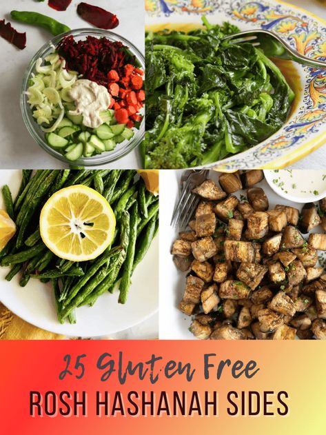 25 of the best gluten free Rosh Hashanah side dishes! Rosh Hashanah Side Dishes, Rosh Hashanah Recipes Side Dishes, Gluten Free Side Dishes, Rosh Hashanah Dinner, Kosher Meals, Pizza Side Dishes, Rosh Hashanah Menu, Roasted Eggplant Recipes, Gluten Free Side