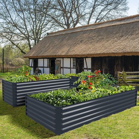 Raised Garden Beds Materials, Contemporary Raised Garden Beds, Raised Garden Beds Black, Aluminum Raised Garden Beds, Raised Garden Bed Front Of House, Black Metal Raised Garden Beds, Metal Garden Planters, Black Raised Garden Beds, Covered Raised Garden Beds