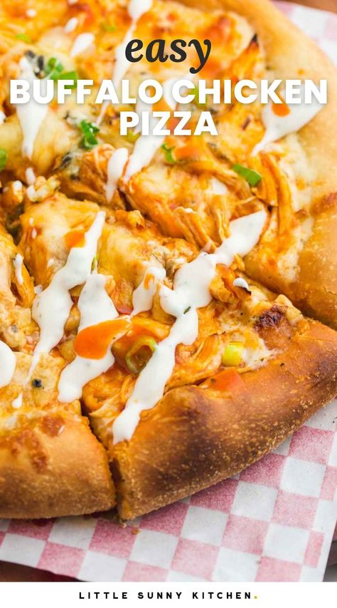 Meat Lovers Pizza Casserole, Buffalo Chicken Pizza Recipe, Buffalo Pizza, Bacon Wrapped Chicken Recipes, Ranch Pizza, Chicken Pizza Recipe, Chicken Alfredo Pizza, Little Sunny Kitchen, Buffalo Recipe