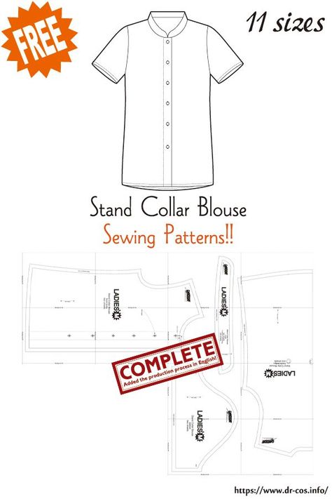 Mens Shirt Pattern, Mens Sewing Patterns, Dress Sewing Patterns Free, Stand Collar Blouse, Japanese Sewing Patterns, Collar Shirt Men, Mens Fashion Illustration, Free Sewing Patterns, Japanese Sewing