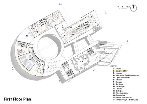 The design concept behind this architectural graduation project is to create a dynamic and vibrant innovation hub that serves as an urban catalyst for creativity, collaboration, and entrepreneurship. The building is a mixed-use development that contains offices and retail companies, providing a one-stop-shop for business opportunities and networking. The design of the building is highly contextual, with a focus on integrating seamlessly into the surrounding urban fabric. University Design Architecture Plan, Innovation Hub Design, Innovation Hub Architecture, Community Hub Architecture Design, Creative Hub Design, Innovative Architecture Concept, Mixed Used Building Concept, Hub Architecture, Innovation Hub