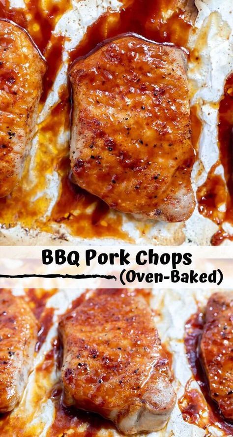 Make this quick and easy barbecue pork chops recipe without lighting up the grill. These Bbq Pork Chops In Oven are baked to perfection for a great family dinner idea. Quick Dinner Ideas Porkchops, Pork Chop Recipes Barbecue, Keto Bbq Pork Chops, Easy Recipes With Pork Chops, Recipes With Pork Chops Easy, Easy Bbq Pork Chops, Pork Chop Barbecue Recipes, Easy Minimal Ingredient Dinners, Pork Chop Recipes Baked Sheet Pan