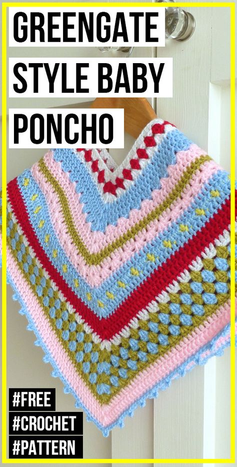 crochet Greengate Style Baby & Toddler Girls Crochet Poncho free pattern - easy crochet poncho pattern for beginners Girls Crochet Poncho Free Pattern, Girls Poncho Crochet Pattern, Kids Poncho Pattern, Crochet Poncho Patterns Kids, Toddler Poncho, Crochet Baby Poncho, Baby Poncho, Crochet Poncho Free Pattern, Kids Poncho