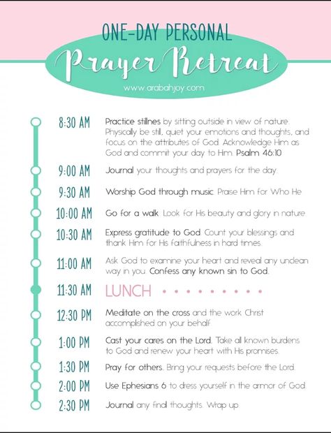 How to have your own Personal Prayer Retreat + FREE Printable Schedule Retreat Schedule, Sample Prayer, Printable Schedule, Attributes Of God, Personal Prayer, Spiritual Retreat, Prayer And Fasting, Prayer For The Day, A Course In Miracles