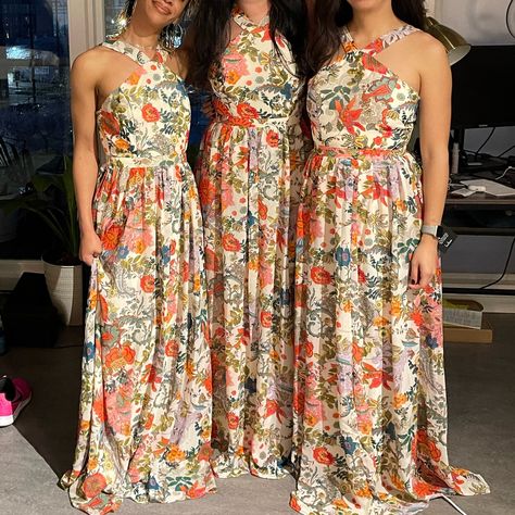 I Bought These For Bridesmaid Dresses But Last Minute Ended Up Going A Different Direction. I Love These Dresses Though! They Are Fun, Flowy, And Colorful. Perfect Dress For A Fall Wedding Or Party, But Could Also Work For Summer And Spring. Has A Floral Almost Paisley Pattern. Base Color Is Off White. I Have Two Smalls And On Extra Small. Wildflower Bridesmaid Dresses, Blush Pink Maxi Dress, Coral Maxi Dresses, Floral Bridesmaid Dresses, Navy Blue Maxi Dress, Rose Maxi Dress, Tulle Maxi Dress, Pink Formal Dresses, Cutout Maxi Dress