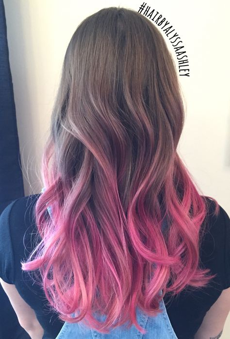 Hot Pink Hair Ends, Pink Tips Hair Brunette Short, Pink Bottom Hair, Bottom Half Pink Hair, Hot Pink Ends Hair, Brown Hair With Pink Ombre, Bottom Half Dyed Hair Pink, Pink Hair Bottom Half, Pink Under Hair Dye