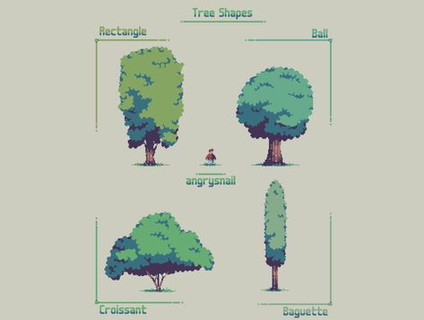 Tree Shapes by angrysnail Pixel Background, Art Examples, Piskel Art, Pixel Art Tutorial, Arte 8 Bits, 2d Game Art, 8bit Art, Cool Pixel Art, Pixel Art Characters