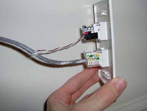 How to run both ethernet and phone over the same existing cat-5 cable,save some money. Ethernet Wiring, Wall Jack, Phone Jack, House Wiring, Phone Service, Network Cable, Phone Cables, Home Phone, Ethernet Cable