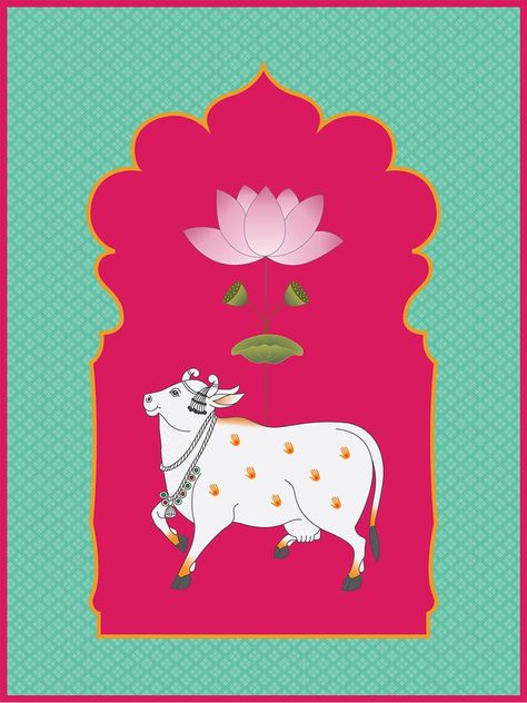 Pichwai Jharokha, Pichwai Paintings Motifs, Jharokha Painting, Pichwai Wallpaper, Pichwai Motifs, Pichwai Cow, Indian Cow, Paintings Nature, Pichwai Art