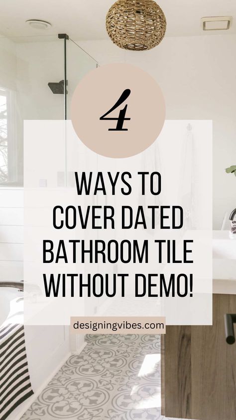 covering dated bathroom tile with luxury vinyl Tile Over Tile, Brown Tile Bathroom, Brown Tile, Hiding Ugly, Diy Bathroom Makeover, Old Bathroom, Tile Covers, Pink Tiles, Bathroom Shower Tile