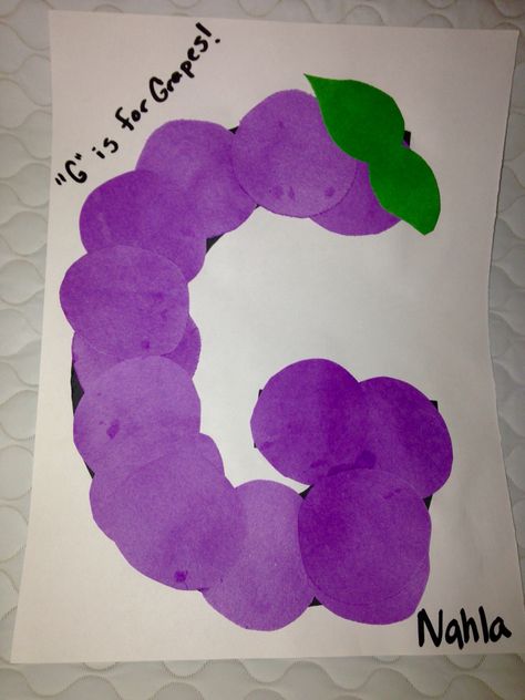 The letter G craft/toddler craft/grapes craft/G is for grapes Letter G Crafts, Letter G Activities, Preschool Letter Crafts, Alphabet Crafts Preschool, Abc Crafts, Alphabet Letter Crafts, The Letter G, G Letter, Letter Crafts