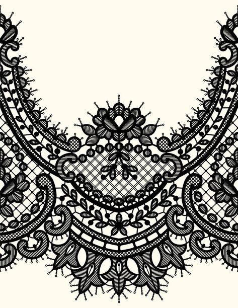 Flower Stencil Patterns, Pin Up Pictures, Lace Drawing, Color Drawing Art, Lace Tattoo, Textile Prints Design, Border Embroidery Designs, Border Embroidery, Black Seamless