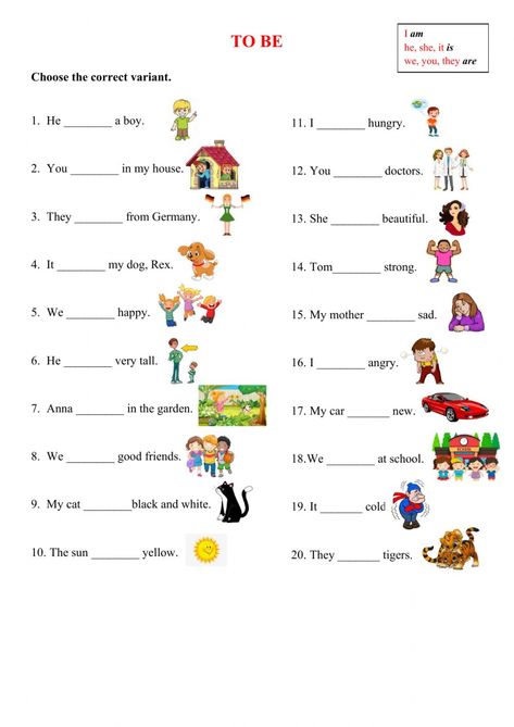 Verb to be interactive worksheet for Grade 4-5. You can do the exercises online or download the worksheet as pdf. Verb To Be, Teach English To Kids, English Grammar Exercises, English Worksheets For Kindergarten, Grammar For Kids, English Activities For Kids, Grammar Exercises, English For Beginners, English Worksheet