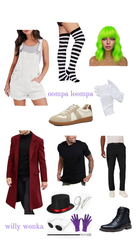 Willy Wonka & Oompa Loompa Oompa Loompa Halloween Costume, Oompa Loompa Halloween, Willy Wonka Oompa Loompa, Halloween Costume Female, Oompa Loompa Willy Wonka, Willy Wanka, Oompa Loompa Costume, Umpa Lumpa, Halloween Couple Costumes