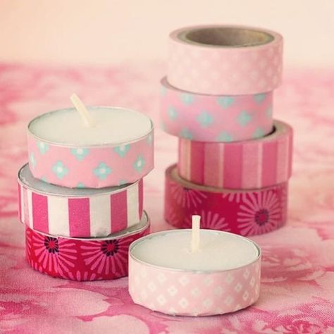 Tea Light Washi Tape Pictures, Photos, and Images for Facebook, Tumblr, Pinterest, and Twitter Beach Bridal Shower Centerpieces, Beach Favors, Diy Tea Party, Tea Wedding Favors, Baby Shower Favors Diy, Diy Tea, Mini Champagne Bottles, Cheap Favors, Washi Tape Diy