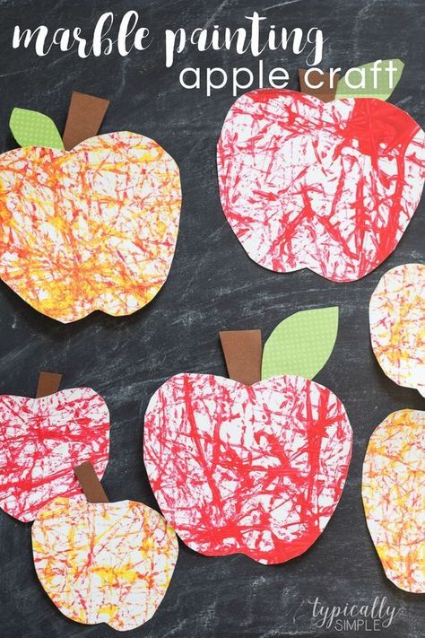 Easy Diy Fall Crafts, Painting Apple, September Crafts, Apple Preschool, Apple Craft, Apple Activities, Back To School Crafts, Marble Painting, Daycare Crafts