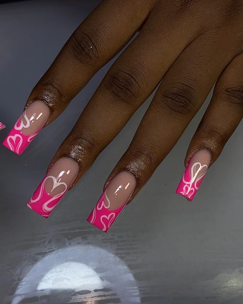 Wrapped in hearts 💕 💕💕. How cute is this set?? 🤗🤗 #nails #acrylicnails #heartnails #frenchnails #nailsinogba #nailsinberger #lagosnailtech #ogbanails #nailsoftheday #pinknails💅 Old School Nail Designs, Heartbeat Nails, School Nail Designs, Set Nails, Nails Autumn, Girly Acrylic, Heart Nail Designs, Summery Nails, Girly Acrylic Nails