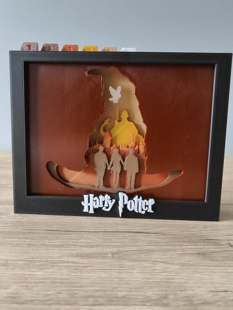 Free STL file Harry Potter Shadow Box (A) 📦・Design to download and 3D print・Cults Cricut Layered Paper Art Harry Potter, 3d Shadow Box Ideas, Harry Potter Cricut, Cricut Harry Potter, Harry Potter Light, Harry Potter 3d, Hermione And Ron, Harry Potter Logo, Black And White Outline