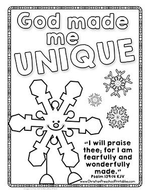 Winter Bible Verse Printables for Sunday School. Snowman, Snow, Angels, Unique like a Snowflake and Candy Cane Jesus Printables and resources for teaching. God Made Me Unique, Unique Like A Snowflake, Biblical Crafts, Awana Crafts, Awana Sparks, Awana Ideas, Bible Verse Printables, January Preschool, Toddler Nursery