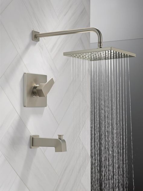 Amazon.com: Delta Faucet Modern Raincan Square Single-Function Tub and Shower Trim Kit Brushed Nickel, Tub Faucet Set, Rainfall Shower Head, Spotshield Stainless T14468-SP-PP (Valve Not Included) : Everything Else Gold Faucet, Tub And Shower, Rainfall Shower Head, Delta Faucets, Shower Kits, Rainfall Shower, Tub Faucet, Trim Kit, Shower Valve