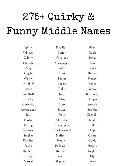 275+ Quirky & Funny Middle Names - Creative Nomenclature Funny Names For Objects, Silly Name Ideas, Cartoon Name List, Funny Character Names, Funny Baby Names, Whimsical Names, Fake Names, Male Names, Silly Names