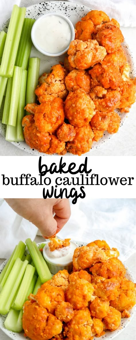 Buffalo Cauliflower Wings, Baked Buffalo Cauliflower, Cauliflower Recipes Healthy, Cauliflower Buffalo Wings, Crispy Wings, Cauliflower Wings, Low Carb Snack, Whole 30 Approved, Buffalo Cauliflower