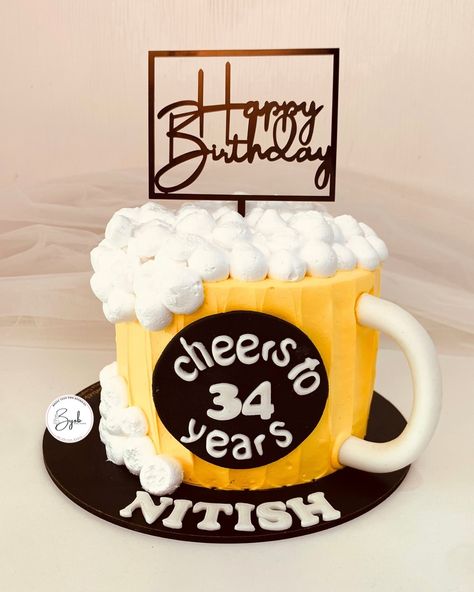 Here’s the perfect way to replace a beer with a dessert! A BEER SHAPED CAKE! 🍺🥮 [BYOB, beer cake, cakes for him, beer lovers, cake studio, Delhi ncr, delhi baker, indirapuram bakery, cake ideas, unique cakes, #cakesofinstagram ] Bakery Cake Ideas, Beer Shaped Cake, Beer Cake, Bakery Cake, Cake Studio, Shaped Cake, Unique Cakes, Cake Designs Birthday, Man Birthday