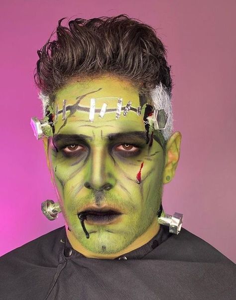 Frankenstein Face Paint Men, Frankenstein Face Paint, Frankenstein Costume Diy, Bride Of Frankenstein Halloween Costume, Frankenstein Halloween Makeup, Mens Halloween Makeup, Frankenstein Halloween Costumes, Frankenstein Makeup, Bride Of Frankenstein Halloween