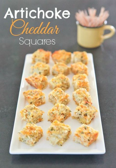 Easy baked artichoke cheddar squares make a great party appetizer. pinchmysalt.com Artichoke Squares, Artichokes Recipes, Canned Artichoke, Artichoke Appetizer, Cheese Squares, Baked Artichoke, Hot Appetizers, Make Ahead Appetizers, Classic Appetizers