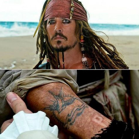 Jack Sparrow Tattoo, Sparrow Tattoos, Tattoo Pirate, Sparrow Tattoo Design, White Sparrow, جوني ديب, Kaptan Jack Sparrow, Sparrow Tattoo, Pirate Tattoo