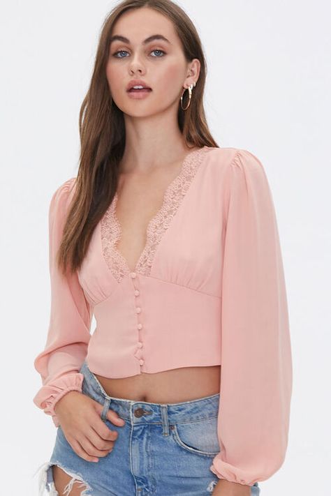 Plunging Lace-Trim Top Peach Top Outfits, Honeymoon Wear, Peach Top, Lace Trim Top, Top Forever 21, Popular Brands, Trim Top, Forever21 Tops, New Clothes