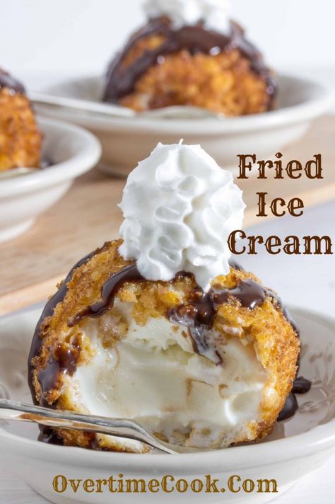 Fried Ice Cream on OvertimeCook Fried Ice Cream Recipe, Coconut Dessert, Fried Ice Cream, Ice Cream Dessert, Brownie Desserts, Oreo Dessert, Cream Desserts, Think Food, Ice Cream Desserts