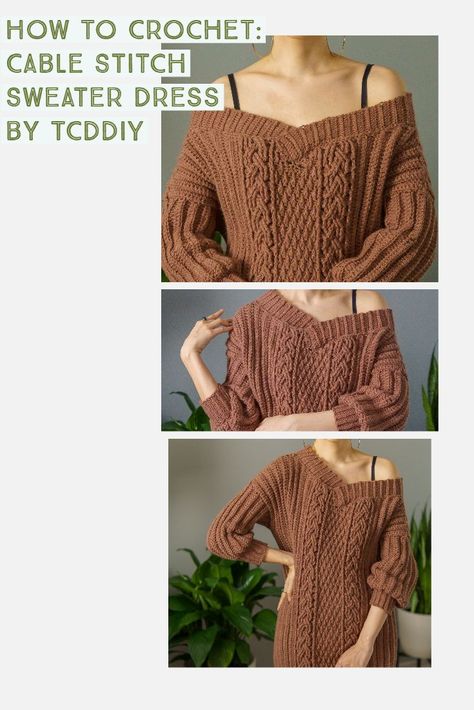 Sweater Dress Pattern, Cute Valentines Day Outfits, Crochet Cable Stitch, Cable Sweater Dress, Crochet Sweater Dress, Christmas Crochet Patterns Free, Stitch Sweater, Crochet Cable, Dress Patterns Free