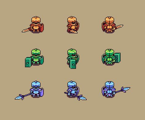 knight, hit, block, move, orange, green, blue, character design, sword, hammer, spear, animation, 8 bit gifs, 8 bit animated gifs, gifs 8 bit, gifs jogos, animacion, animated, animados, animação, animacion, 8bit, pixel art, digital art How To Pixel Art, Animation References, Game Graphics, Piskel Art, Pixel Characters, Rpg Ideas, Gameboy Color, Pixel Animation, Pixel Art Tutorial