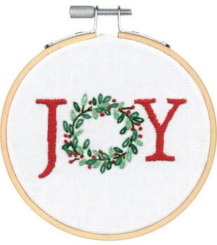 Dimensions Embroidery Kit-Joy Small Embroidery Modern, Joy Wreath, Christmas Embroidery Patterns, Kit Christmas, Diy Craft Kit, Joy Christmas, Embroidery Diy, Christmas Embroidery Designs, Embroidery Christmas