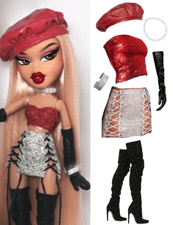 Brats Clothes Aesthetic, Bratz Dress Outfit, Chloe Bratz Doll Halloween Costume, Bratz Club Outfit, Brats Y2k Outfits, Red Bratz Outfit, Bratz Doll Outfits Halloween Yasmin, Bratz Theme Outfit Ideas, Bratz Inspo Outfit Yasmine