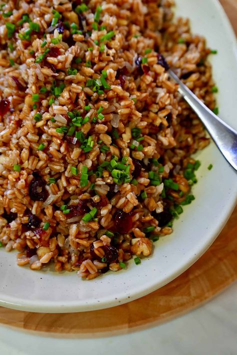 Warm Farro Salad with Walnuts and Cranberries. Thai Farro Salad, Salad With Walnuts And Cranberries, Healthy Elizabeth, Warm Farro Salad, Salad With Walnuts, Farro Recipes, Citrus Dressing, Farro Salad, Grain Salad