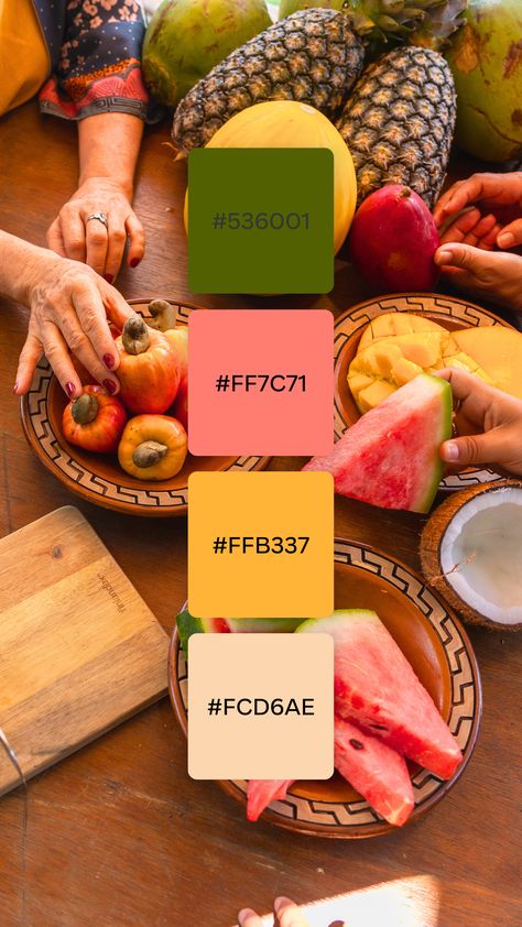 We went searching through the Canva photo library to find some delicious dishes to inspire this month’s #ColorPalette! Here are some color palettes inspired by food. Fruit Palette Color, Potato Color Palette, Delicious Color Palette, Cooking Color Palette, Juice Bar Color Palette, Food Business Color Palette, Color Palette For Food Brand, Food Blog Color Palette, Fruity Color Palette