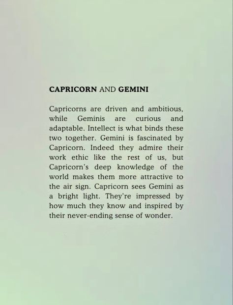 #aesthetic #love #capricorn #gemini #greenaura #auraaesthetic #astrology #zodiac #zodiacsigns Gemini And Capricorn Love, Gemini X Capricorn, Capricorn Moon Aesthetic, Capricorn Gemini Compatibility, Capricorn And Gemini, Gemini Relationship, Capricorn Relationships, Gemini Stuff, Capricorn Compatibility