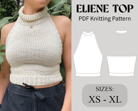 Eliene Top: A Beginner-Friendly Knitting Pattern for a Lightweight Halter Top, Crop Top, Turtleneck, or Mock Neck in US Sizes 0-14 Halter Top Pattern, Beginner Knitting Pattern, Tank Top Pattern, Sweater Chunky, Rib Stitch, Pdf Knitting Pattern, Halter Tops, Summer Knitting, Top Crop