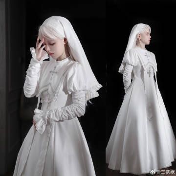 Nun Inspired Outfit, White Nun Outfit, Nun Outfit Aesthetic, Priest Outfit Design, Catholic Dress, Ayumi Kasai, Heaven Outfit, Healer Aesthetic, Priest Outfit