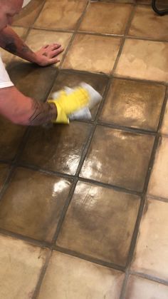 We are staining these antique terracotta pavers a dark brown color that will resemble old leather. Do you think we achieved that effect? Stain Tile Floor Diy, How To Stain Tile Floors, Stain Tile Floor, Staining Tile Floor, Vigan Tiles, Stained Saltillo Tile Floor, Tile Staining, Staining Terracotta Tiles, Terracotta Pavers