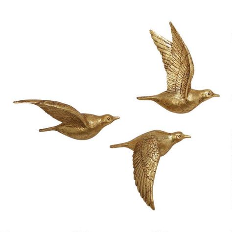 Gold Coastal Birds Wall Decor | World Market Coastal Birds, Floral Nursery Decor, Bird Wall Decor, Soyut Sanat Tabloları, Bird Wall Art, Bird Sculpture, Wall Decor Set, Birds Flying, Coastal Style